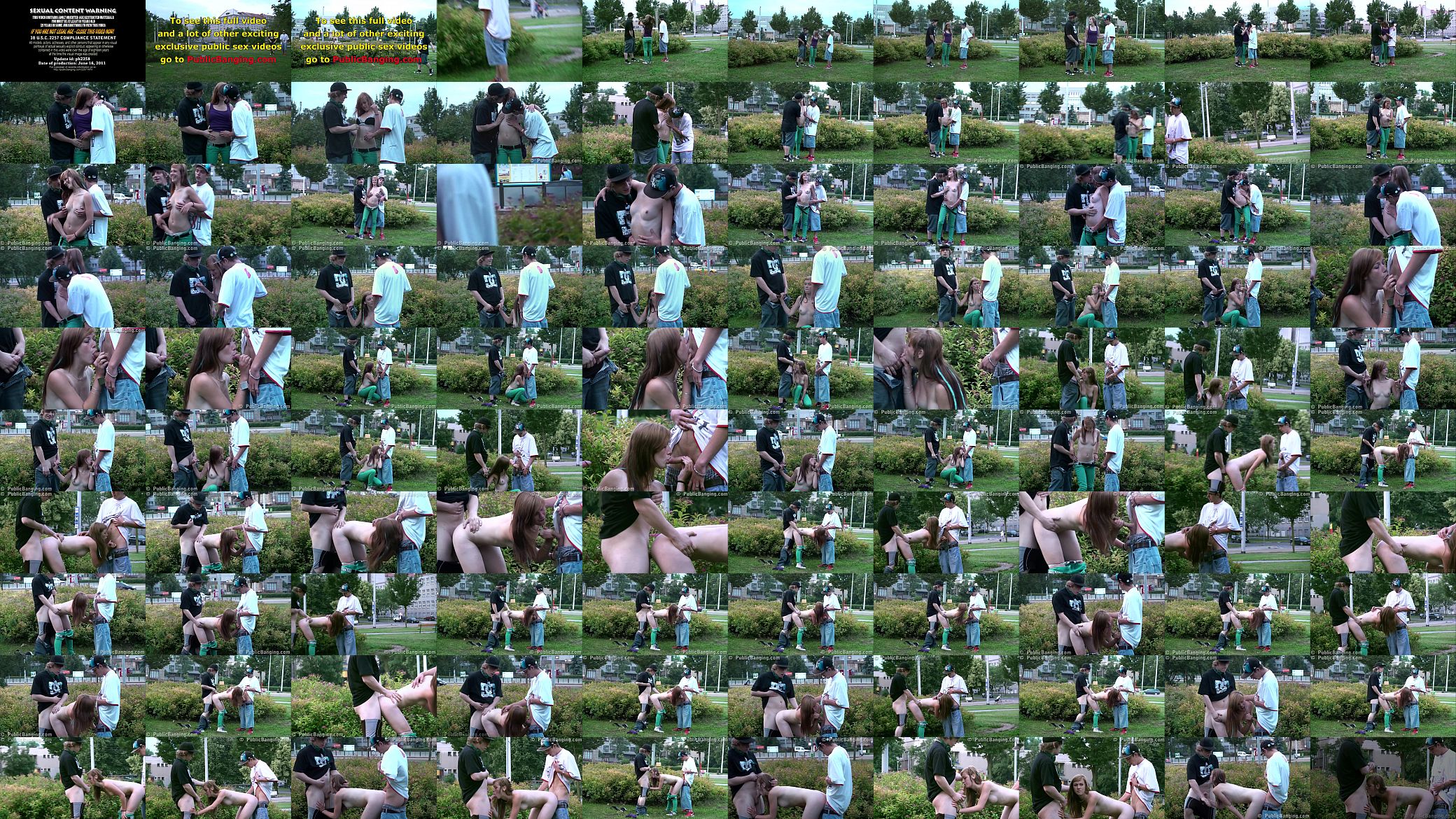 A gorgeous y. blonde girl is fucked in public by 2 guys on the street with a blowjob sucking dicks and vaginal pussy sex penetration with all the cars and trucks passing by watching the risky orgy 预览图