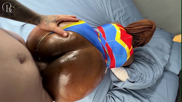 Thick Ebony Superhero Girl Saves a White Guy and Gets Repaid with a Creampie