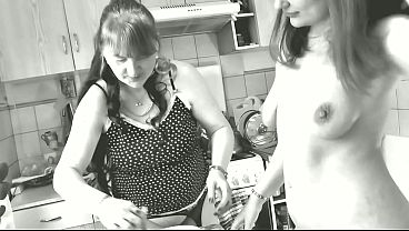 Old and young. Girl on girl. Two girls lesbian adult mature Milf and sexy girl virgin caress ass pussy kissing in kitchen and cooking "Spring Love" salad. Blonde Brunette Bisexual Natural tits Big butt Big natural tits Milf Boobs Mature Woman Se