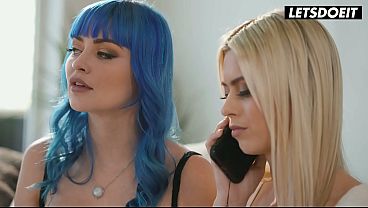 Eliza Ibarra Drops Into Doggy While Curvy Blue-Haired Girl and Slim Blonde Get Handsy Next to Her