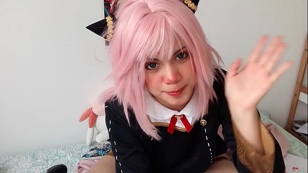 Girl in Anya Forger cosplay playing with a fuck machine