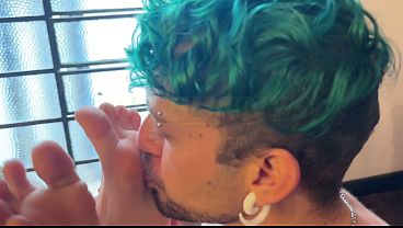 Sucking on my friend's feet, soles, and toes.