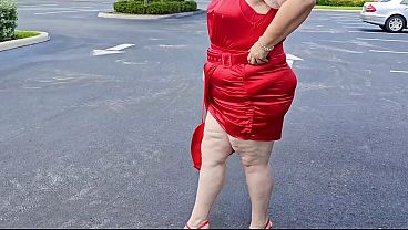 beautiful woman walking outdoors in public parking lot showing off for strangers jamdown dad dag 