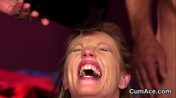 Kinky babe gets sperm load on her face sucking all the love juice