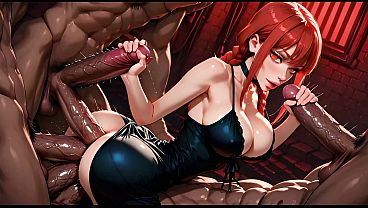 Download Video - 6on1 Triple Penetration Hard Anal Gangbang Makima from Chainsaw Man Anime - AI Generation Anal