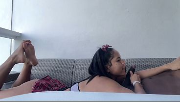 Cute student gives an excellent blowjob and sucks her teacher's balls -amateur couple- nysdel