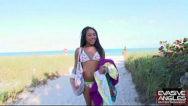 Ebony bombshell Cleopatra flashes her bubble butt, gets fucked by the lifeguard and ends with cum all over her face