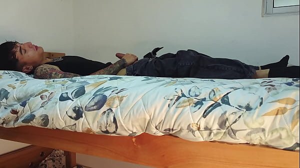 My stepsister masturbates on the bed below and convinces me to give her my milk