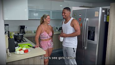 Don't let my stepson find out! Interracial sex with my best friend's blonde stepmom in the kitchen! Rioc & Cata Sanchez