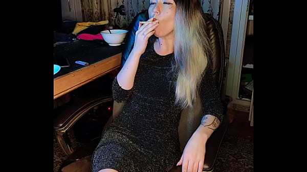 adult stepdaughter smokes a cigarette
