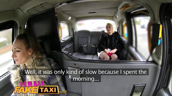 Female Fake Taxi Drivers dildo results in squirting lesbian orgasms in taxi