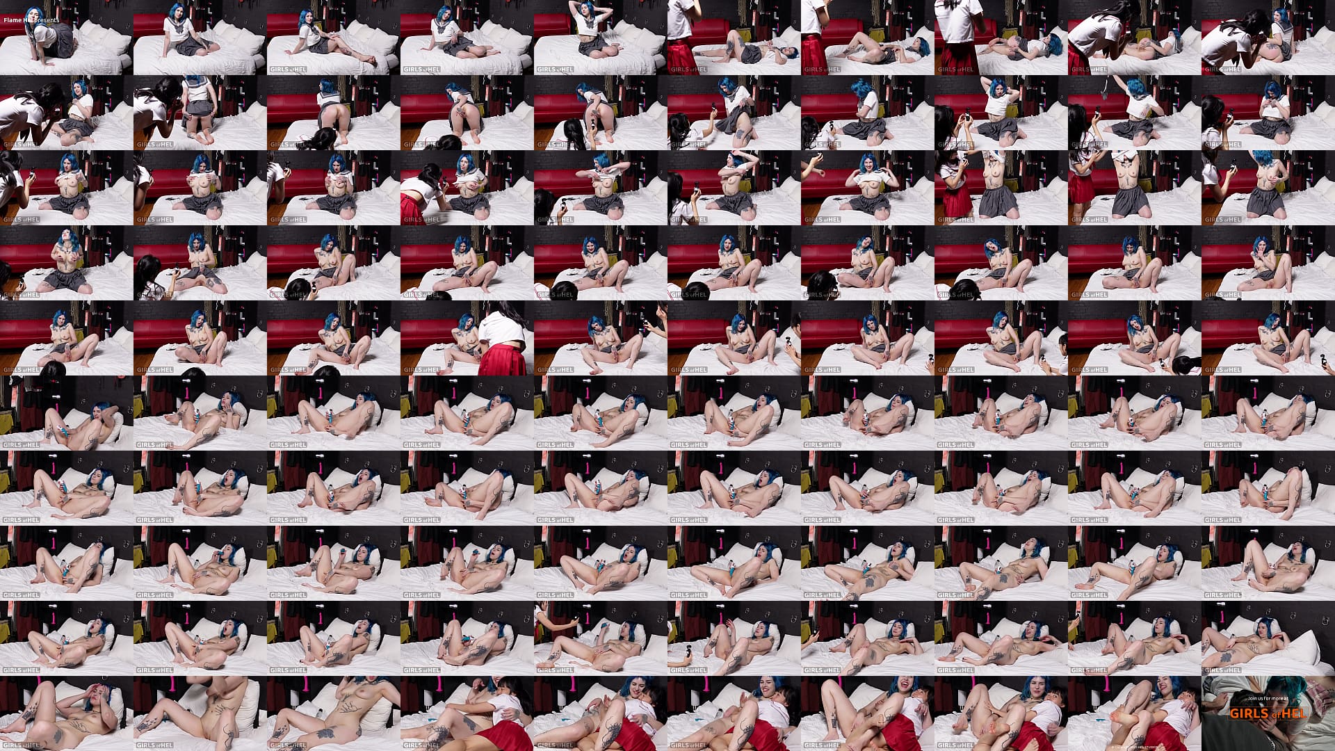 Alt tattooed girl plays with herself in front of her Asian classmate 预览图