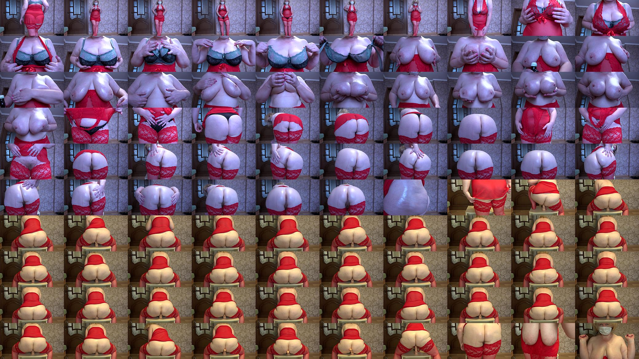 Milf in stockings shaking big tits, jumps on a rubber dick and shakes a juicy butt, oil on bbw&#039;s chic shapes. 预览图