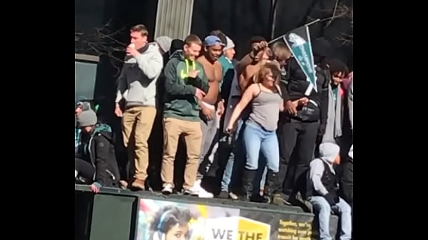 White Girl Shaking Titties at Philadelphia Eagles Super Bowl Celebration Parade