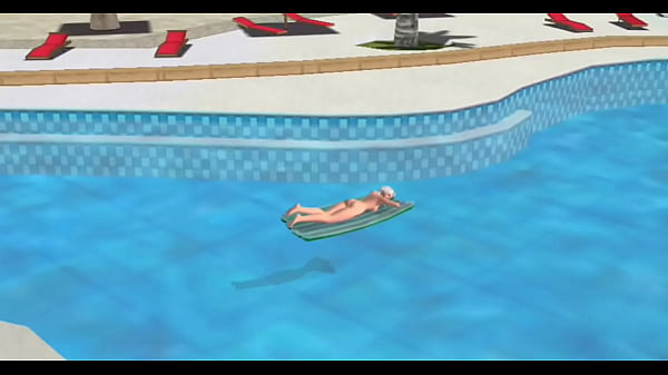 Nude anime girl by pool 2 min