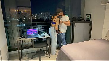 Brazilian hotwife has sex with her personal trainer neighbor on the condo balcony - Naughty married woman cheats on her cuckolded husband with a well-endowed personal trainer and shows off giving it to the guy on the condo balcony.
