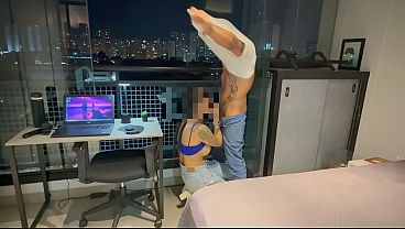Brazilian hotwife has sex with her personal trainer neighbor on the condo balcony - Naughty married woman cheats on her cuckolded husband with a well-endowed personal trainer and shows off giving it to the guy on the condo balcony.