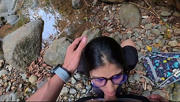 PART ONE fucking in the river .. PUBLIC SEX crazy she lets herself be covered in semen