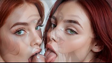 young redhead girl loves to suck big penises and small penises and also have her face filled with cum (AI-generated content) jovencita pelirroja le encanta chupar grandes penes