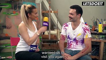 Slim Inked Blonde Flirts with Artist's Cock Between Paint Strokes... She's About to Get Fucked Hard