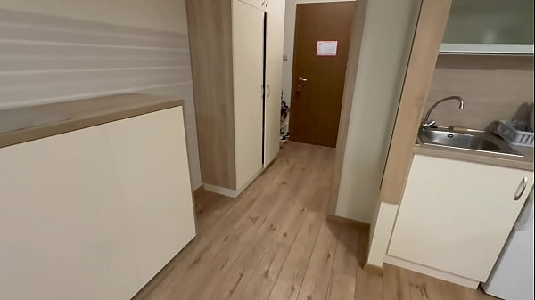 My stepsister hid in the wardrobe in the hotel room and showed her big ass. babe