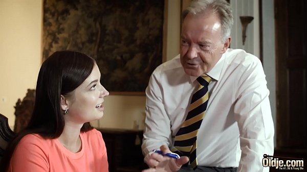 Old english teacher has sex with his sexy young student and gets deepthroat blowjob