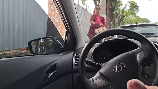 Risky handjob on the street for student in public!