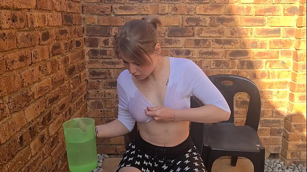 Download Video - Wetting my white cotton shirt to show my nipple stands&comma; bending over to show my big ass and pussy as well as rubbing my boobs