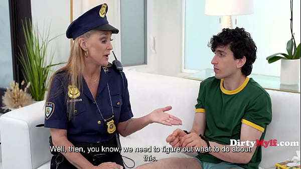 MILF Cop Arrests Step Sons Balls With Her Pussy Cuffs - Wendy Raine, Nick Strokes