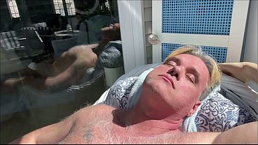 HUNK DADDY BEAR NAKED SUNBATHING IN THE VERANDA 1