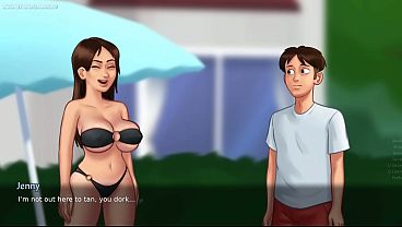 Download Video - HOT STEPMOM Gives Blowjob and Footjob To Her Stepson's Huge Cock - Summertime Saga 30 By DarkCookie - 3D hentai porn game