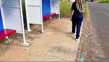 Download Video - Nurse performed anal sex and a blowjob at a street bus stop&period;