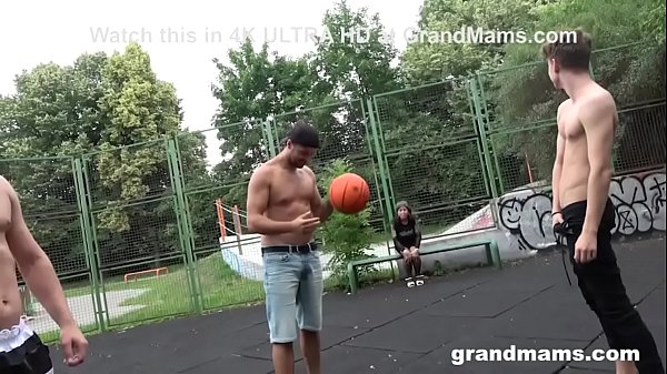 Horny Granny Fucks Basketball Twinks in Public