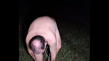 Naked forest walk, cuffed, electro anal/cock