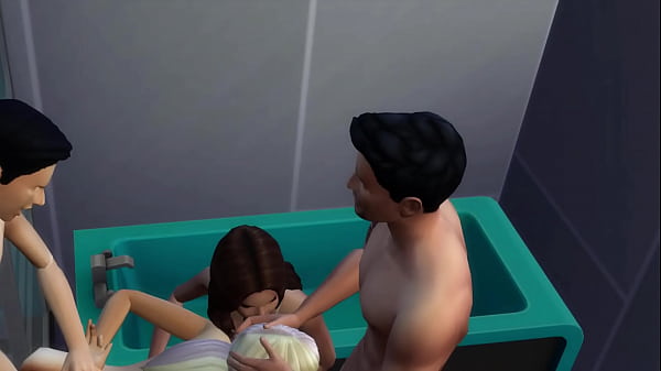 step Brother a. his with the man cook and the service woman on foursome in the bathroom Part. 2
