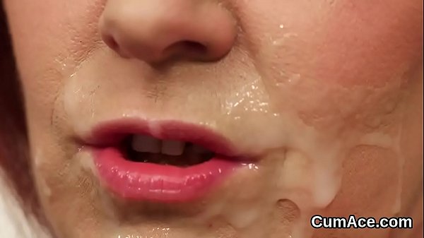Horny idol gets sperm load on her face gulping all the jizz