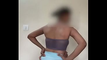 Desi wife trying new Bra panty selfie video