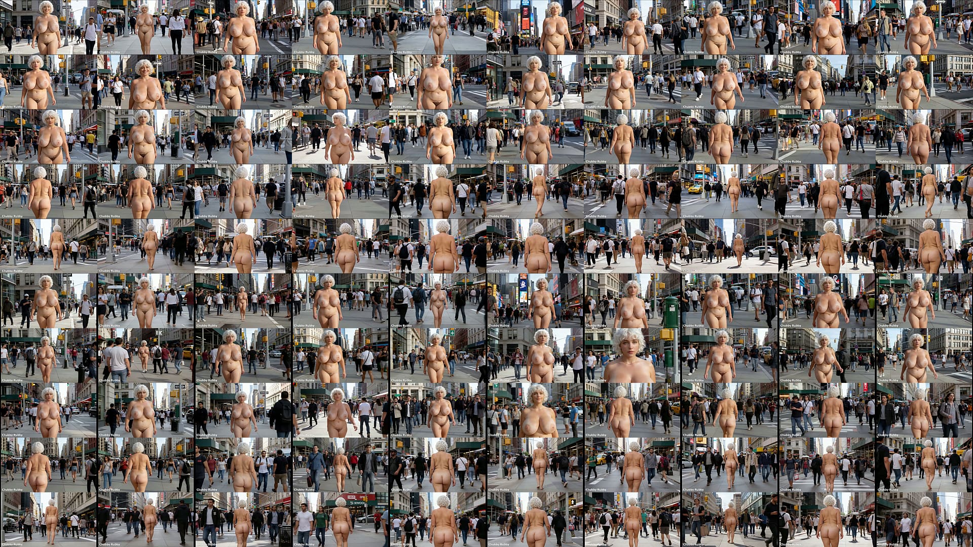 Beautiful chubby BBW walks naked through the crowded streets of a big city, shameless exhibitionist naked in public. (By AI) 预览图