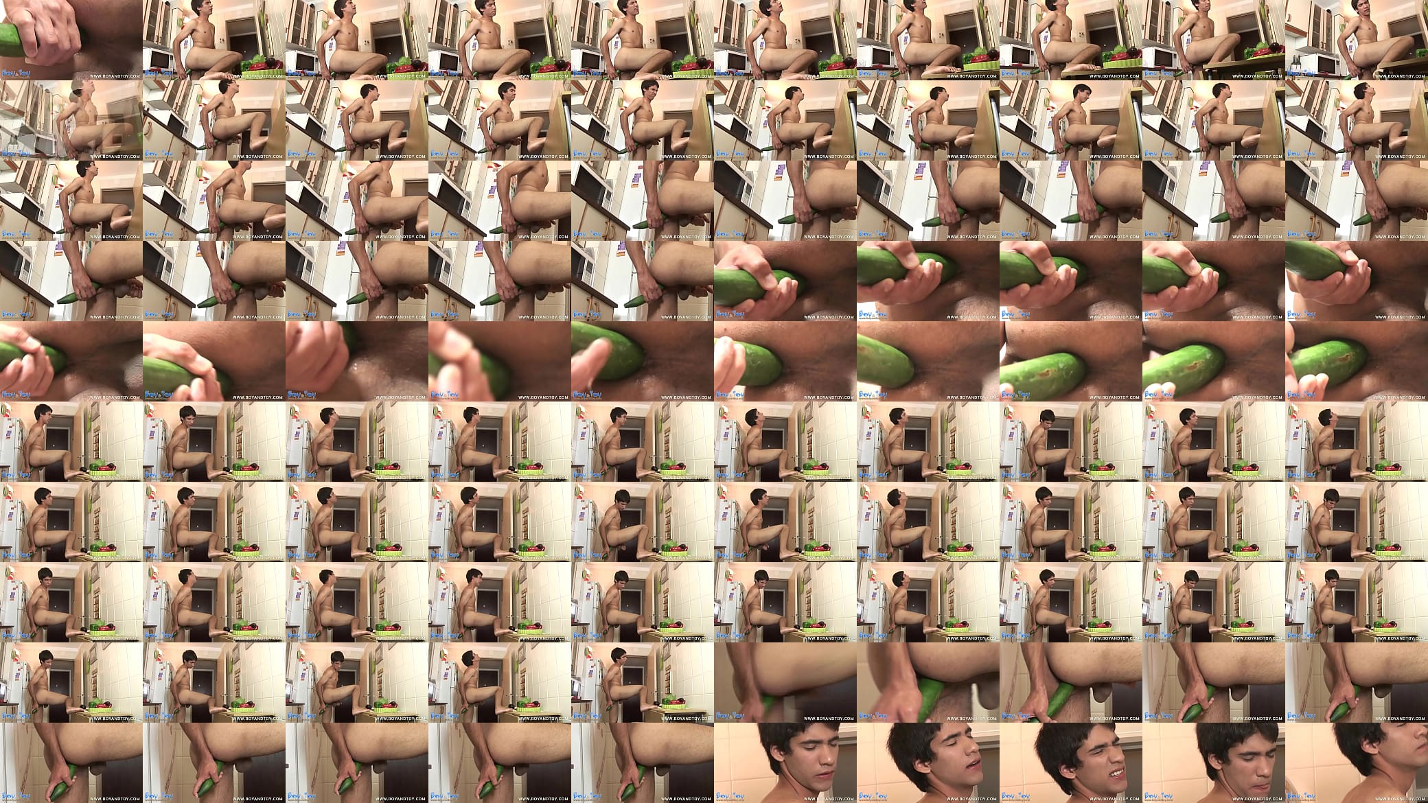 Lusty twink shoves a cucumber up the ass in the kitchen 预览图