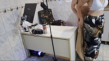 Female boss orders employee to take off his clothes and sucks his ass.