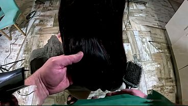 Bathrobe MILF Hair Drying And Brushing Blowjob With Cum In My Hair