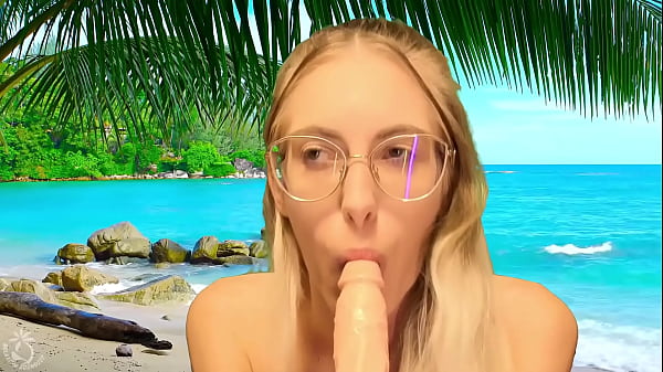 She sucks dildo on beach