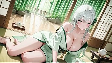 AI generated-Silver-Haired Shrine Maiden Secrets! Languidly reclining in a red corridor, her bare shoulders and lush thighs exposed. A teasing gaze that lingers just out of reach.