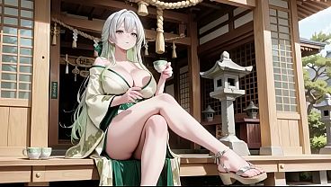 AI generated-Silver-Haired Shrine Maiden Secrets! Languidly reclining in a red corridor, her bare shoulders and lush thighs exposed. A teasing gaze that lingers just out of reach.