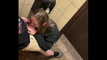 Sneaky Wife Almost Caught Fucking in Public Restroom