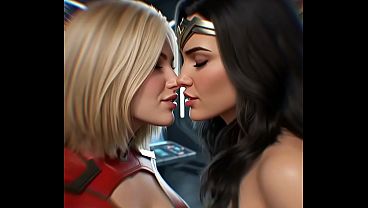 Wonder Woman x Power Girl lesbian action (Injustice 2 )(AI generated )