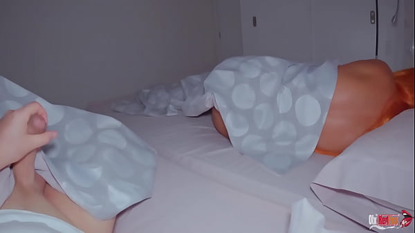 Stepmother and stepson share a bed in a hotel room. Stepmom with a beautiful ass excited her stepson and the stepson fucked his stepmom and cum in her pussy
