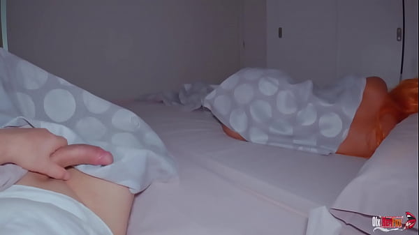 Stepmother and stepson share a bed in a hotel room. Stepmom with a beautiful ass excited her stepson and the stepson fucked his stepmom and cum in her pussy