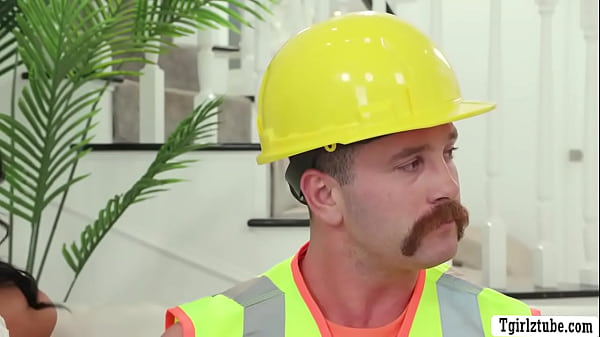 Construction worker drills the ass of two horny TS