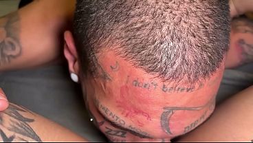 Tattooed guys meet and the whore asked for dick.